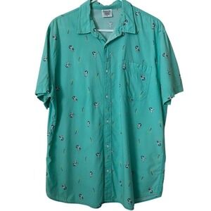 Snoopy Peanuts Turquoise Button Down Shirt Short Sleeve Shirt XL